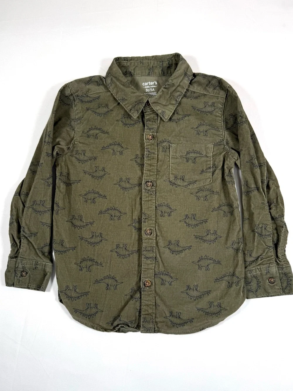 CARTER’S Boys Stegosaurus Dinosaur Corduroy Shirt 5T Cottagecore Outdoorsy Retro